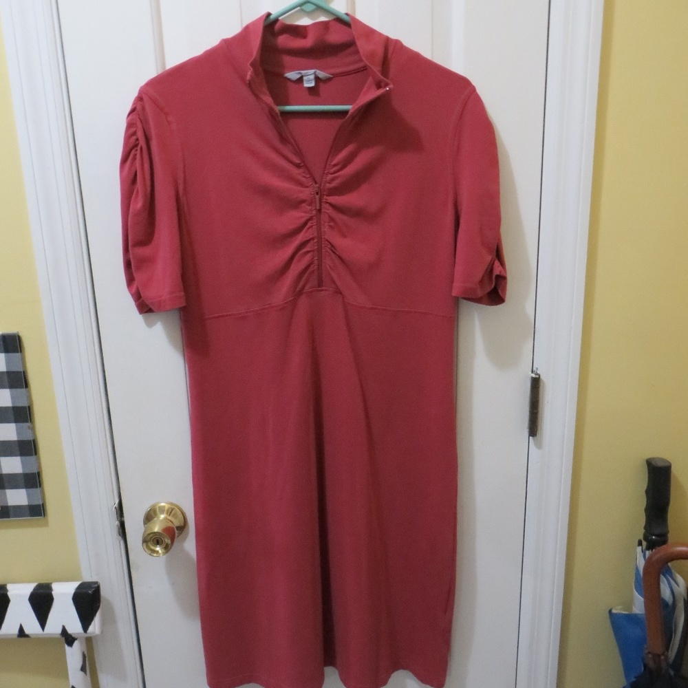 Athleta "Shir Delight" rose pink cotton short sleeve collared dress M